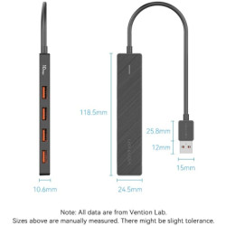 Концентратор Vention USB to 4xUSB 3.2 Gen2 + USB-C 10Gbps 0.15m black (CHOBB)