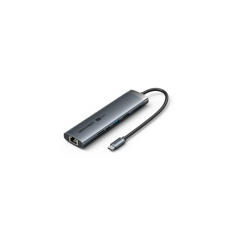 Концентратор Vention USB-C 7-in-1 USB-C PD + USB 3.2 + USB 3.0 + USB 2.0 + RJ45 + SD/TF + HDMI 0.15m (TGUHB)