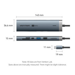 Концентратор Vention USB-C 7-in-1 USB-C PD + USB 3.2 + USB 3.0 + USB 2.0 + RJ45 + SD/TF + HDMI 0.15m (TGUHB)