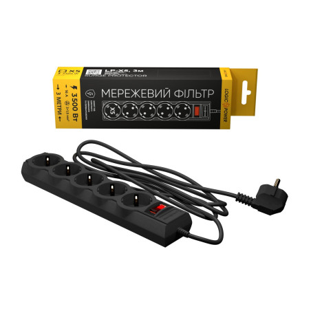 Мережевий фільтр живлення LogicPower LP-X5 PREMIUM, 3m black (9584)