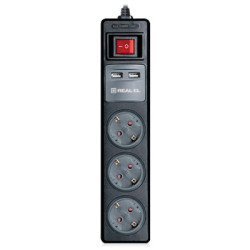 Мережевий подовжувач REAL-EL RS-3 USB CHARGE 1.8m, black (EL122500001)