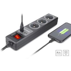 Мережевий подовжувач REAL-EL RS-3 USB CHARGE 1.8m, black (EL122500001)