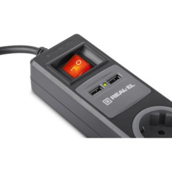 Мережевий подовжувач REAL-EL RS-3 USB CHARGE 1.8m, black (EL122500001)