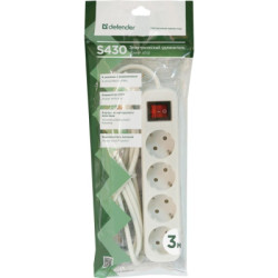 Мережевий подовжувач Defender S430 3.0 m 4 роз switch white (99238)