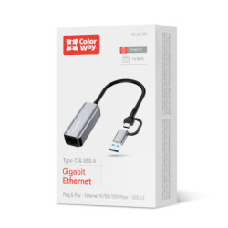 Адаптер USB-C + USB A to RJ45 Ethernet 1000Mbps ColorWay (CW-AD-CRG)