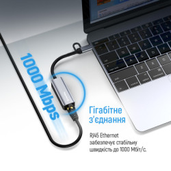 Адаптер USB-C + USB A to RJ45 Ethernet 1000Mbps ColorWay (CW-AD-CRG)