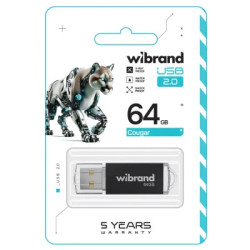 USB флеш накопичувач Wibrand 64GB Cougar Black USB 2.0 (WI2.0/CU64P1B)