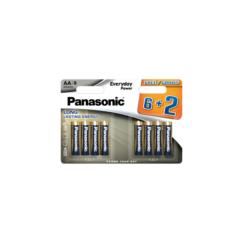 Батарейка Panasonic AA LR6 Everyday Power * 8(6+2) (LR6REE/8B2F)