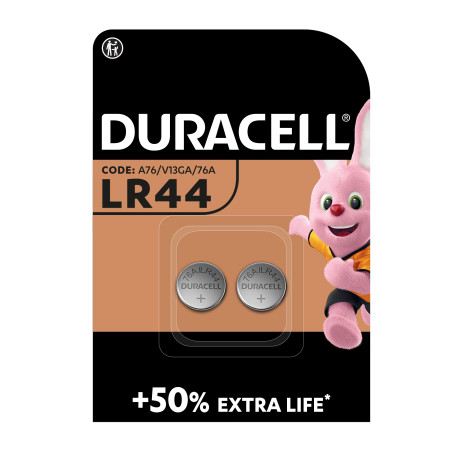 Батарейка Duracell LR44 1.5V спеціалізована лужна типу таблетка, 76A/A76/V13GA, 2шт. в упаковці (5000394504424 / 5007795)