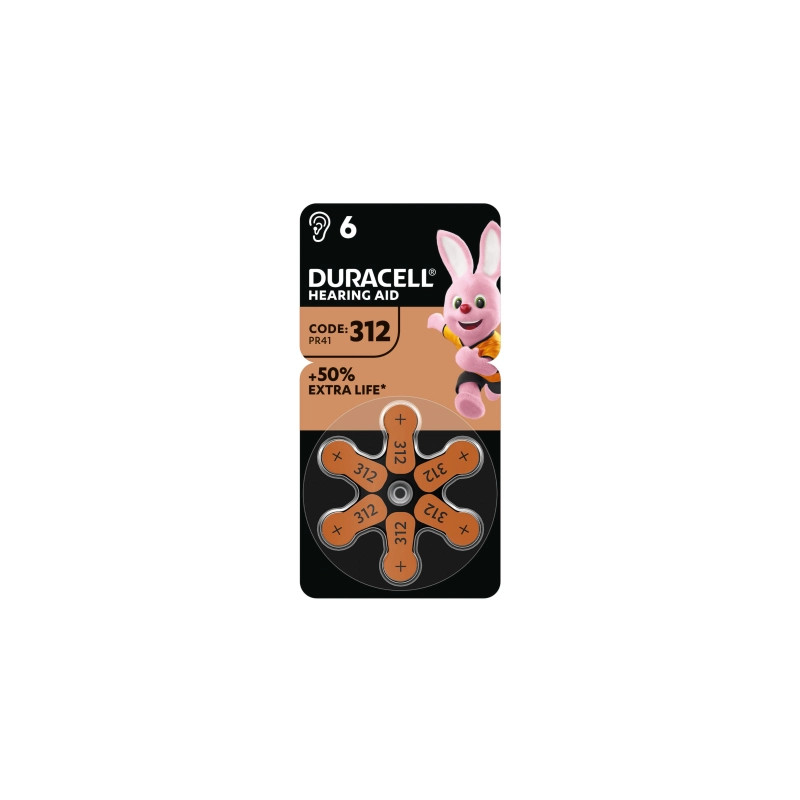 Батарейка Duracell для слухових апаратів розмір 312, 6 шт. в упаковці (5007516/5011449)