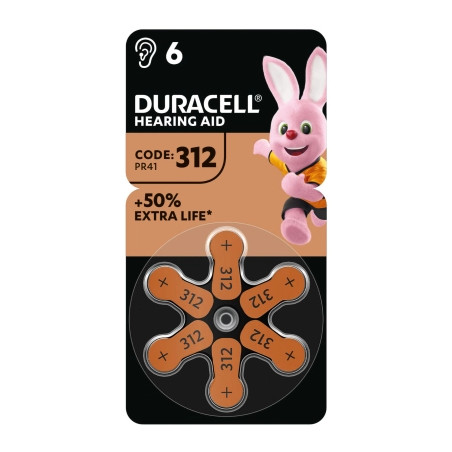 Батарейка Duracell для слухових апаратів розмір 312, 6 шт. в упаковці (5007516/5011449)