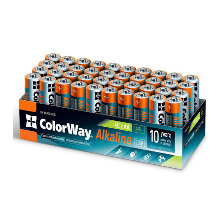 Батарейка ColorWay AA LR6 Alkaline Power (лужні) * 40 colour box (CW-BALR06-40CB)