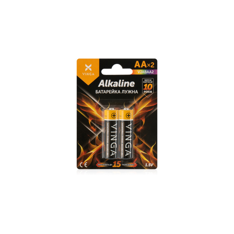 Батарейка AA LR6 Alkaline 2pcs Blister Vinga (VJABAA2)