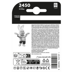 Батарейка CR 2450 спеціальна літієва типу таблетка 2450 3V, 2 шт. в упаковці Duracell (5012263)