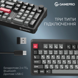 Клавіатура GamePro Asgard Drakkar Keychron Super Red Switch Wireless/Bluetooth/USB UA Black (MK305BK)
