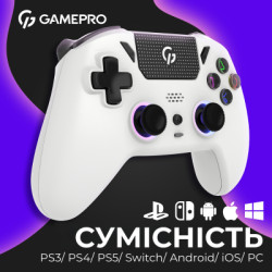 Геймпад GamePro GPS20W 2.4G/BT 5.1/USB (Switch/PC/PS/iOS/Android) RGB White (GPS20W)