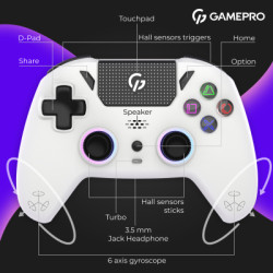 Геймпад GamePro GPS20W 2.4G/BT 5.1/USB (Switch/PC/PS/iOS/Android) RGB White (GPS20W)