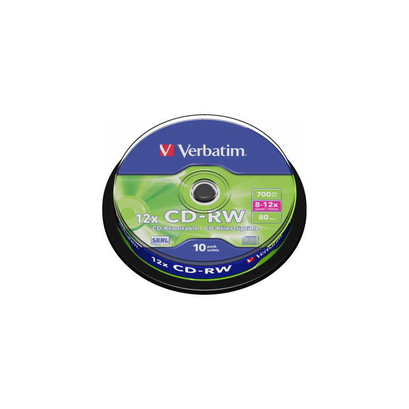 Диск CD Verbatim CD-RW 700Mb 12x Cake box 10шт (43480)