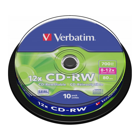 Диск CD Verbatim CD-RW 700Mb 12x Cake box 10шт (43480)