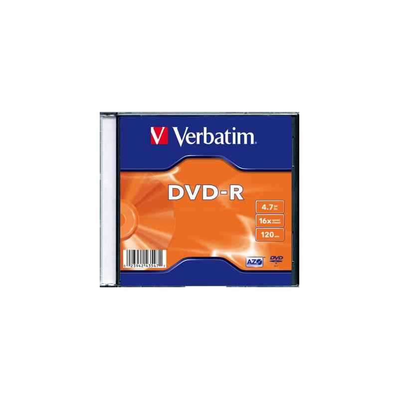 Диск DVD Verbatim 4.7Gb 16X SlimBox 1шт MatteSilv AZO (43547-1disk)