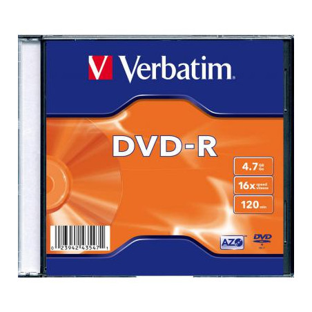 Диск DVD Verbatim 4.7Gb 16X SlimBox 1шт MatteSilv AZO (43547-1disk)