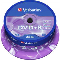Диск DVD Verbatim 4.7Gb 16X CakeBox 25шт Silver (43500)