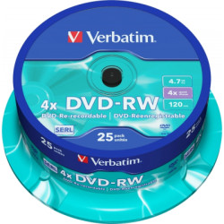 Диск DVD Verbatim 4.7Gb 4x CakeBox 25 шт silver (43639)