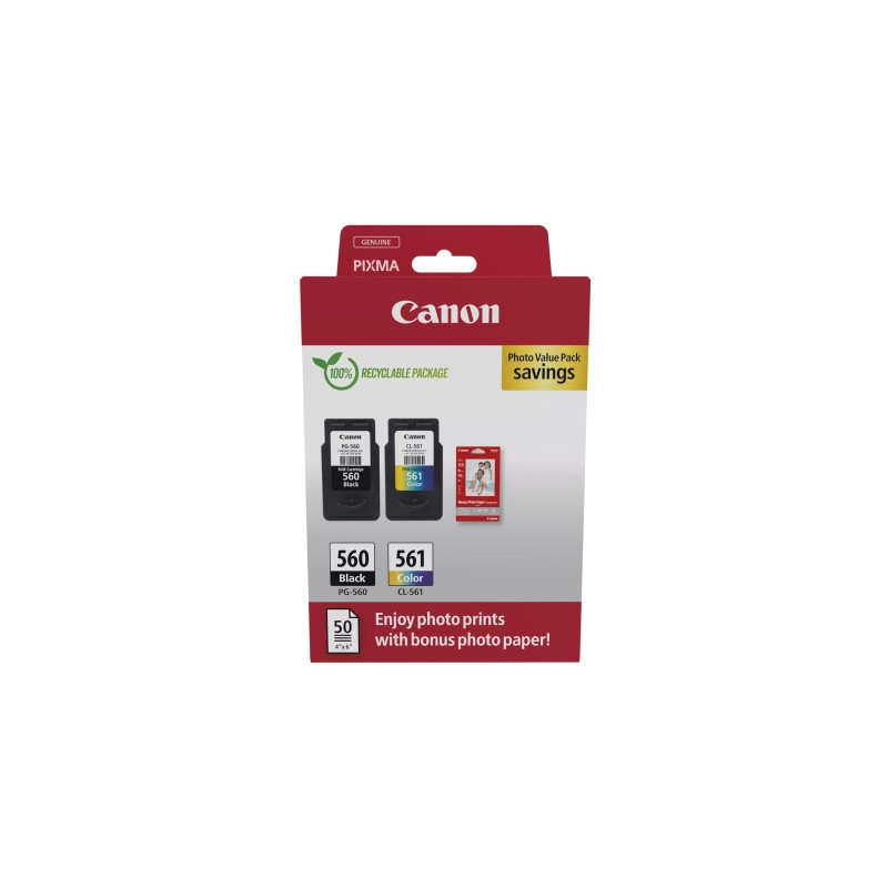 Картридж Canon PG-560/CL-561 BK+Color, + Photo Paper, Value Pack (3713C008)