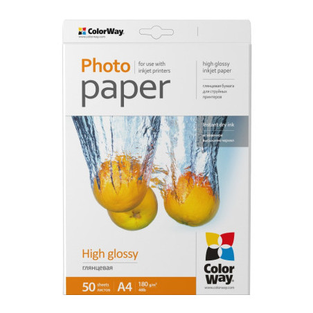 Фотопапір ColorWay A4 180г glossy 50л (PG180050A4)