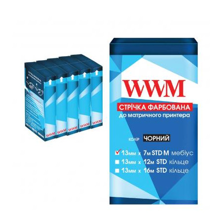 Стрічка до принтерів WWM 13мм х 7м (лм) Black 5шт (R13.7SM5)