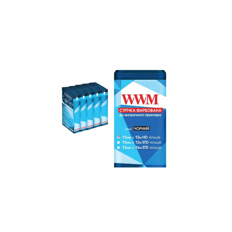 Стрічка до принтерів 13мм х 12м HD к. Black*5шт WWM (R13.12H5)
